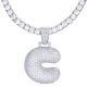 C Initial Bubble Letters Silver Plated Iced Out Pendant 24 inch Tennis Chain Necklace-C