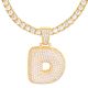 D Initial Bubble Letter Gold Plated Iced Out Pendant 24 inch Tennis Chain Necklace