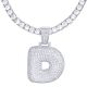 D Initial Bubble Letters Silver Plated Iced Out Pendant 24 inch Tennis Chain Necklace-D
