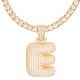 E Initial Bubble Letter Gold Plated Iced Out Pendant 24 inch Tennis Chain Necklace