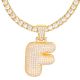 F Initial Bubble Letter Gold Plated Iced Out Pendant 24 inch Tennis Chain Necklace