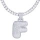 F Initial Bubble Letters Silver Plated Iced Out Pendant 24 inch Tennis Chain Necklace-F