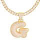 G Initial Bubble Letter Gold Plated Iced Out CZ Pendant 24 inch Tennis Chain Necklace