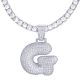 G Initial Bubble Letters Silver Plated Iced Out Pendant 24 inch Tennis Chain Necklace-G