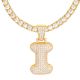 I Initial Bubble Letter Gold Plated Iced CZ Pendant 24 inch Tennis Chain Necklace