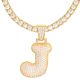 J Initial Bubble Letter Gold Plated Iced CZ Pendant 24 inch Tennis Chain Necklace
