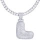 L Initial Bubble Letters Silver Plated Iced Out Pendant 24 inch Tennis Chain Necklace-L