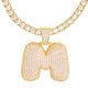 M Initial Bubble Letter Gold Plated Iced Out CZ Pendant 24 inch Tennis Chain Necklace