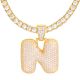N Initial Bubble Letter Gold Plated Iced Out CZ Pendant 24 inch Tennis Chain Necklace