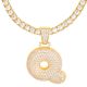 Q Initial Bubble Letter Gold Plated Iced Out CZ Pendant 24 inch Tennis Chain Necklace