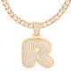 R Initial Bubble Letter Gold Plated Iced Out Pendant 24 inch Tennis Chain Necklace