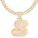 S Initial Bubble Letter Gold Plated Iced Out Pendant 24 inch Tennis Chain Necklace