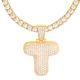 T Initial Bubble Letter Gold Plated Iced Out Pendant 24 inch Tennis Chain Necklace