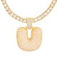 U Initial Bubble Letter Gold Plated Iced Out Pendant 24 inch Tennis Chain Necklace