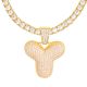 Y Initial Bubble Letter Gold Plated Iced Out Pendant 24 inch Tennis Chain Necklace