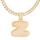 Z Initial Bubble Letter Gold Plated Iced Out Pendant 24 inch Tennis Chain Necklace