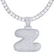 X Initial Bubble Letters Silver Plated Iced Out Pendant 24 inch Tennis Chain Necklace-Z