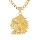 Men's Gold Plated Iced Out Indian Head 24 inch Cuban Chain Pendant Necklace 