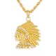 Men's Gold Plated Iced Out Indian Head 24 Inch 4 mm Rope Chain Pendant Necklace 