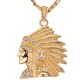 Men's Hip Hop Gold Tone Iced Out Indian Head 24 Inch 5 mm Figaro Chain Pendant Necklace