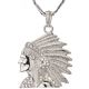 Men's Iced Out Silver Plated Indian Head 5 mm 24 inch Figaro Chain Pendant Necklace