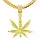 Men's Weed Marijuana CZ Pendant 20 inch / 24 inch Miami Cuban Chain Necklace 