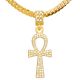 Men's Iced Out Gold Plated Ankh Cross Pendant 20 inch / 24 inch Miami Chain Necklace