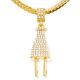 Men's Iced Out Gold Plated Plug Pendant 20 inch / 24 inch Miami Cuban Chain Necklace