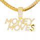 Gold Plated Money Moves Sign Pendant 24 inch Miami Cuban Chain Necklace