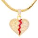 Iced Out Gold Tone Broken Heart Pendant 24 inch Miami Cuban Chain Necklace