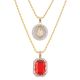 Medallion Jesus and Red Ruby Pendant Combo with Rope Chain Necklace