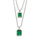 14K Silver Plated Double Green Ruby 22 in and 27 in Combo Pendant Chain Necklace