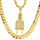 Men's CZ Stoned Plug Pendant 22 inch Rope & 30 inch Concave Cuban Heavy Chain