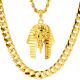 Egyptian Pharaoh Head Pendant 22 inch Rope and 30 inch Concave Cuban Heavy Chain