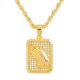 Men's Gold Tone Iced Out Pray Hand Tag Pendant 24 Inch Chain Necklace