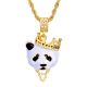 Men's Iced Crown Panda Gold / Silver Plated Pendant 24 inch Rope Chain Necklace