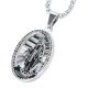 Men's Stainless Steel Silver Plated Oval Virgin Mary Guadalupe Pendant 24 in Box Chain