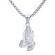 Silver Plated Stainless Steel CZ Pray Hand Pendant 24 in Chain Necklace