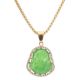 Stainless Steel Green Jade BUDDHA Pendant with 24 inch Chain Necklace