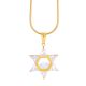 Gold Tone Stainless Steel Diamond Six Point Pendant 16 Inch Chain Necklace 