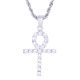Stainless Steel Silver Tone Iced Out Ankh Cross Pendant Chain Necklace
