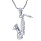 Men's Silver Plated Stainless Steel Saxophone Pendant and Chain Necklace