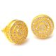 Men's 925 Silver in 14k Gold Plated Round Screw Back Stud Pave Earrings
