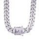 Silver Plated 14 mm Heavy Stainless Steel Stone Cuban Chain 18 20 24 inches