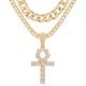 Gold / Silver tone Iced Ankh Cross Pendant 24 inch Gold Plated Tennis / Cuban Chain Necklace