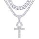 Silver Plated Iced Ankh Cross Pendant 24 inch Tennis / 18 inch Cuban Chain Necklace