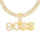 Hip Hop Bubble Boss Sign Gold Silver Plated Pendant 24 in Tennis Chain Necklace 