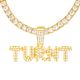 Men's Iced Out Gold Tone TURNT Sign Pendant 24 inchTennis Chain Necklace 