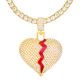 Iced Out Broken Heart Gold Silver Tone Pendant 24 in Tennis Chain Necklace