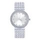 Lady's Women's Luxury Pearl CZ Iced Out Silver Plated Metal Watches